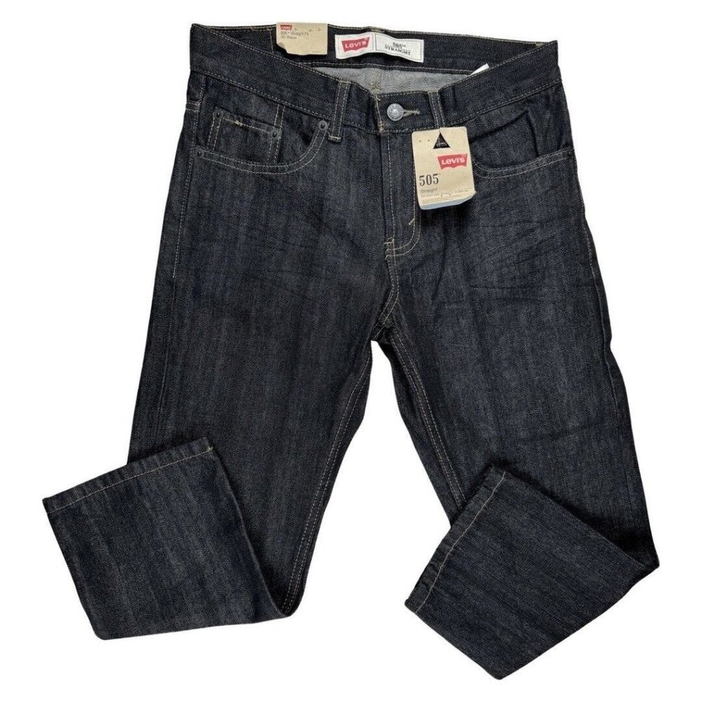 NEW BOYS LEVIS 505 JEANS STRAIGHT LEG Size 8 Husky Fit 3D BLACK 28 X 21 NWT
